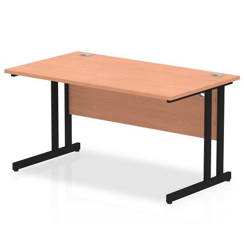 Impulse 1400 x 800mm Straight Office Desk Beech Top Black Cantilever Leg