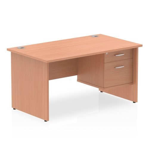 Impulse 1400 x 800mm Straight Office Desk Beech Top Panel End Leg Workstation 1 x 2 Draw Fixed