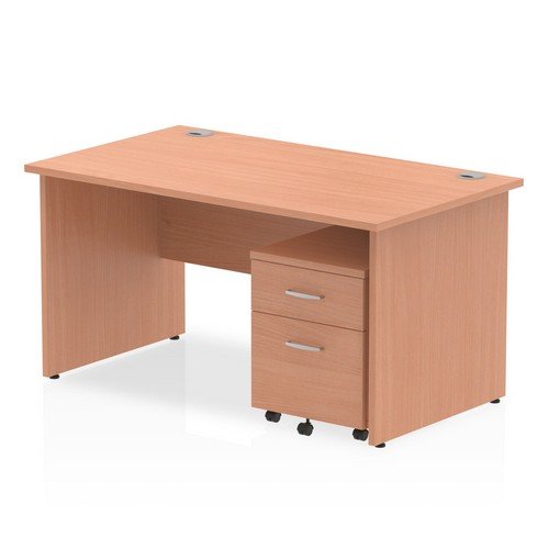 Impulse 1400 x 800mm Straight Office Desk Beech Top Panel End Leg Workstation 2 Draw Mobile