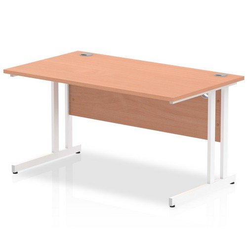 Impulse 1400 x 800mm Straight Office Desk Beech Top White Cantilever Leg