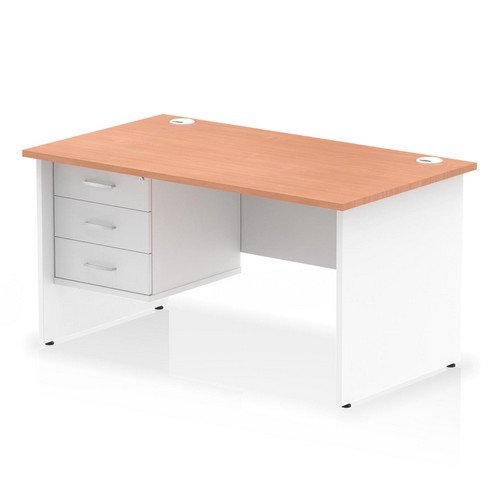 Impulse 1400 x 800mm Straight Office Desk Beech Top White Panel End Leg with 1 x 3 Draw Fixed