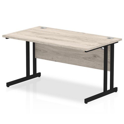 Impulse 1400 x 800mm Straight Office Desk Grey Oak Top Black Cantilever Leg