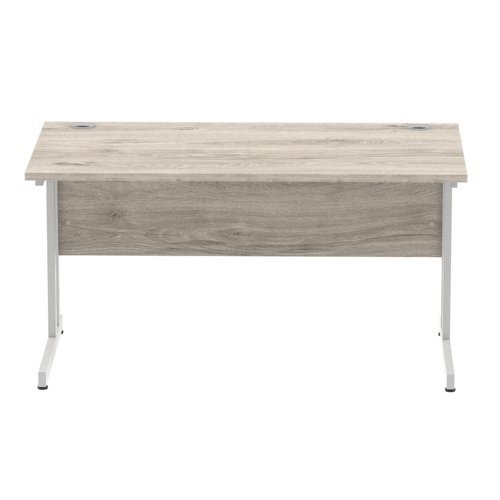 Impulse 1400 x 800mm Straight Office Desk Grey Oak Top Silver Cantilever Leg