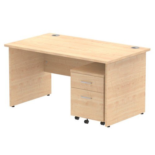 Impulse 1400 x 800mm Straight Office Desk Maple Top Panel End Leg Workstation 2 Draw Mobile