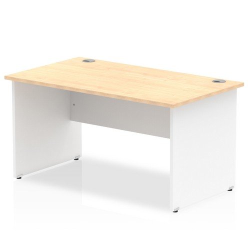Impulse 1400 x 800mm Straight Office Desk Maple Top White Panel End Leg