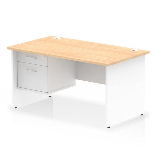 Impulse 1400 x 800mm Straight Office Desk Maple Top White Panel End Leg with 1 x 2 Draw Fixed