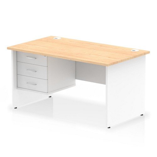 Impulse 1400 x 800mm Straight Office Desk Maple Top White Panel End Leg with 1 x 3 Draw Fixed