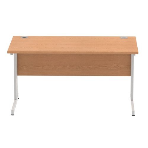 Impulse 1400 x 800mm Straight Office Desk Oak Top Silver Cantilever Leg