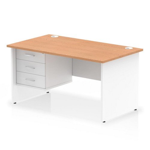Impulse 1400 x 800mm Straight Office Desk Oak Top White Panel End Leg with 1 x 3 Draw Fixed