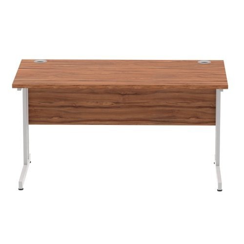 Impulse 1400 x 800mm Straight Office Desk Walnut Top Silver Cantilever Leg