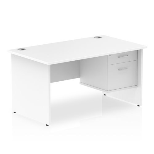 Impulse 1400 x 800mm Straight Office Desk White Top Panel End Leg Workstation 1 x 2 Draw Fixed