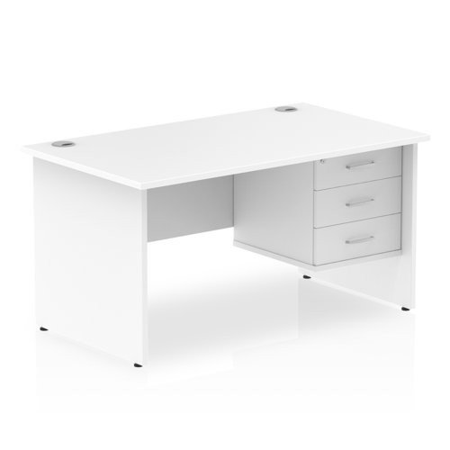 Impulse 1400 x 800mm Straight Office Desk White Top Panel End Leg Workstation 1 x 3 Draw Fixed