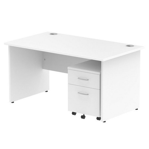 Impulse 1400 x 800mm Straight Office Desk White Top Panel End Leg Workstation 2 Draw Mobile