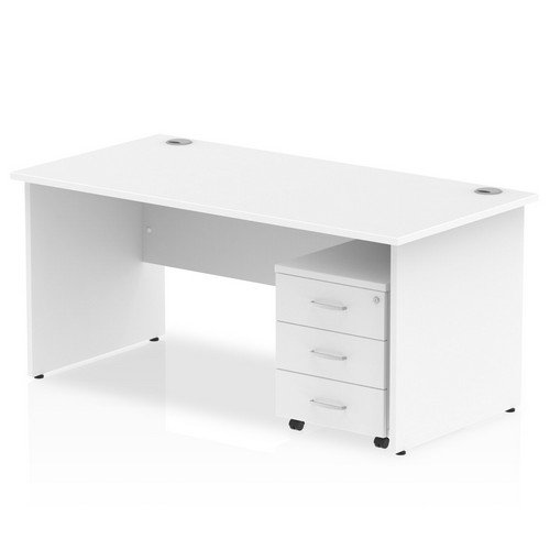 Impulse 1400 x 800mm Straight Office Desk White Top Panel End Leg Workstation 3 Draw Mobile