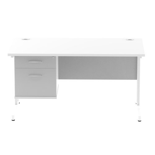 Impulse 1400 x 800mm Straight Office Desk White Top White Cant Leg Workstation 1 x 2 Draw Fixed