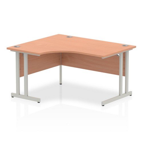 Impulse 1400mm Left Crescent Office Desk Beech Top Silver Cantilever Leg