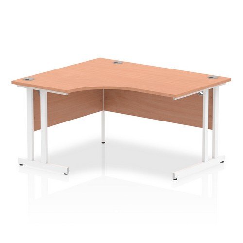 Impulse 1400mm Left Crescent Office Desk Beech Top White Cantilever Leg
