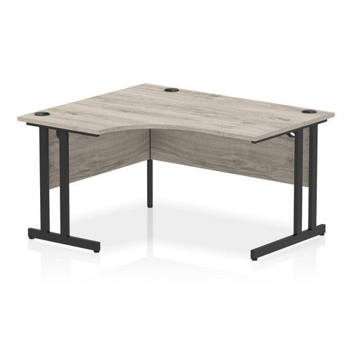 Impulse 1400mm Left Crescent Office Desk Grey Oak Top Black Cantilever Leg