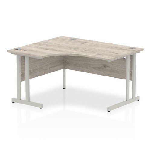 Impulse 1400mm Left Crescent Office Desk Grey Oak Top Silver Cantilever Leg