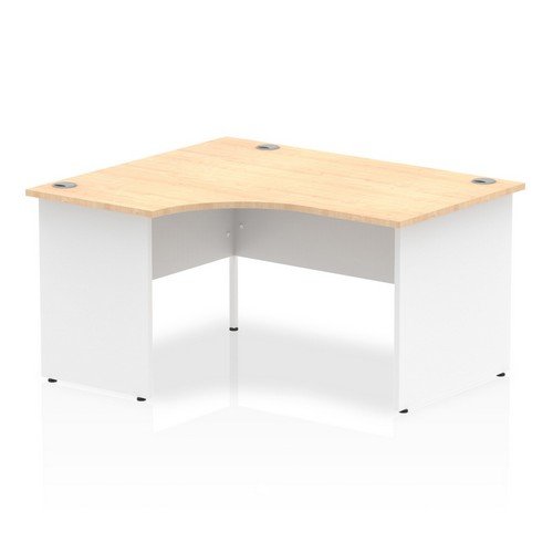 Impulse 1400mm Left Crescent Office Desk Maple Top White Panel End Leg