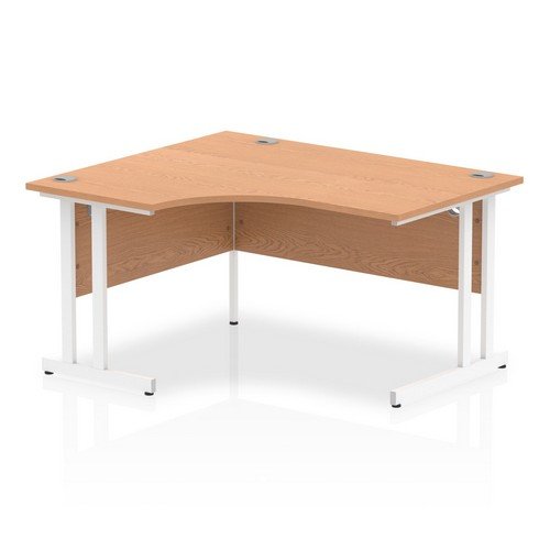 Impulse 1400mm Left Crescent Office Desk Oak Top White Cantilever Leg