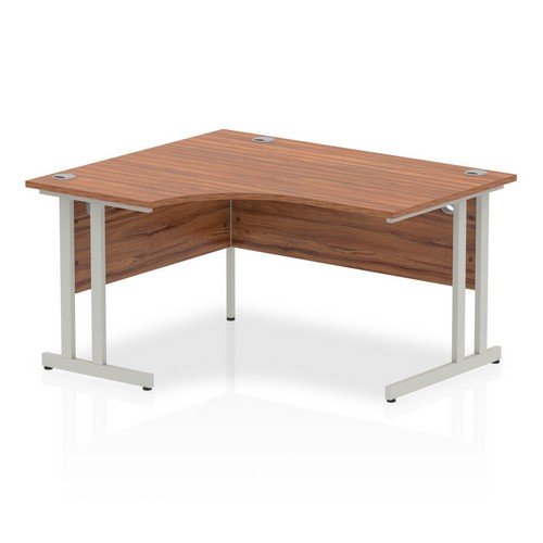 Impulse 1400mm Left Crescent Office Desk Walnut Top Silver Cantilever Leg