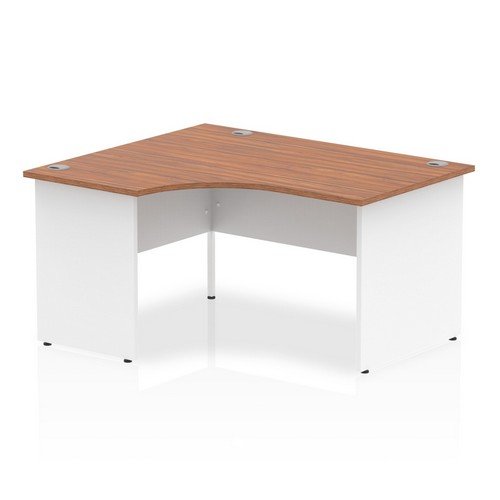 Impulse 1400mm Left Crescent Office Desk Walnut Top White Panel End Leg