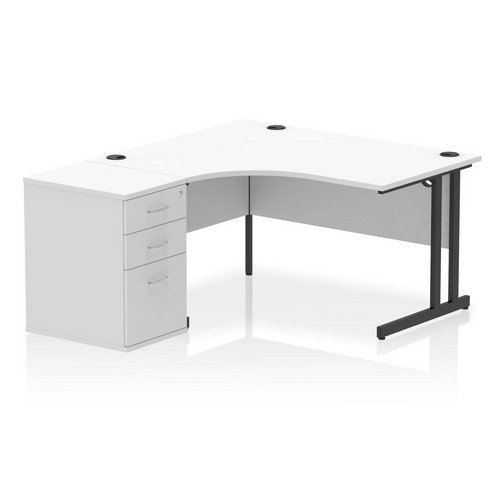 Impulse 1400mm Left Crescent Office Desk White Top Black Cant Leg Workstation 600 Deep Desk High