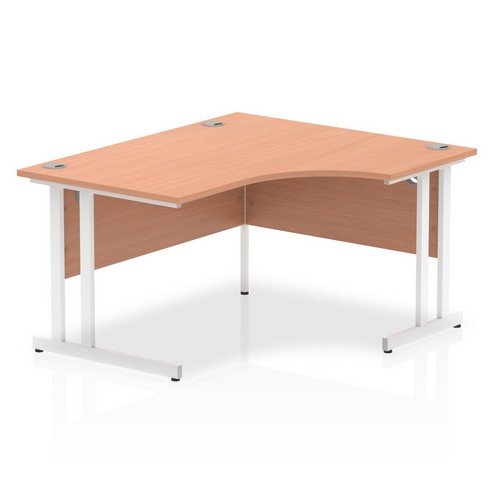 Impulse 1400mm Right Crescent Office Desk Beech Top White Cantilever Leg