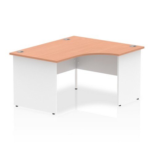 Impulse 1400mm Right Crescent Office Desk Beech Top White Panel End Leg