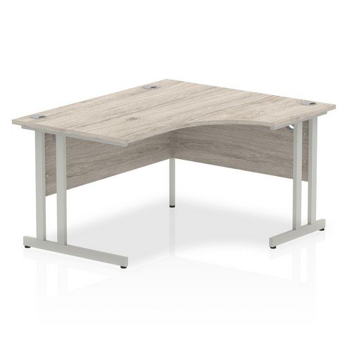 Impulse 1400mm Right Crescent Office Desk Grey Oak Top Silver Cantilever Leg