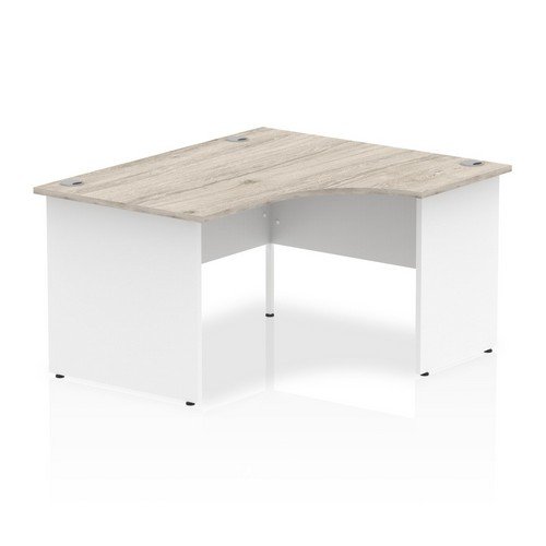 Impulse 1400mm Right Crescent Office Desk Grey Oak Top White Panel End Leg