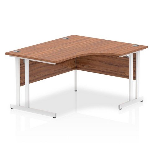 Impulse 1400mm Right Crescent Office Desk Walnut Top White Cantilever Leg