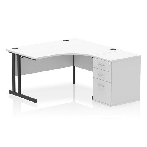 Impulse 1400mm Right Crescent Office Desk White Top Black Cant Leg Workstation 600 Deep Desk High