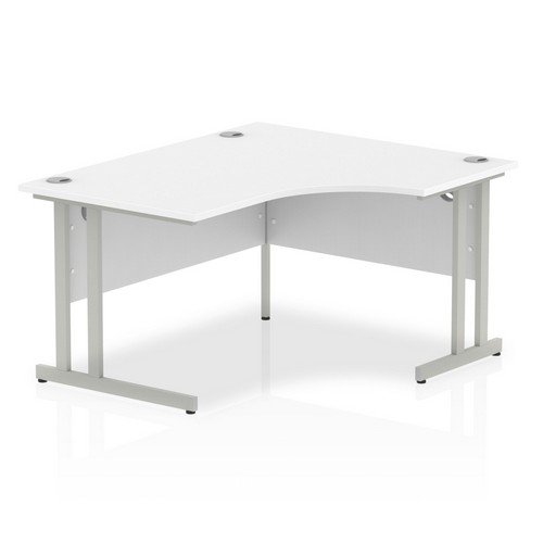 Impulse 1400mm Right Crescent Office Desk White Top Silver Cantilever Leg
