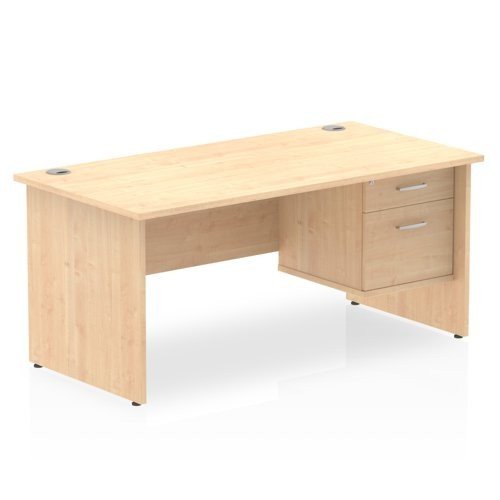 Impulse 1600 Rectangle Panel End Leg Desk MAPLE 1 x 2 Drawer Fixed Ped