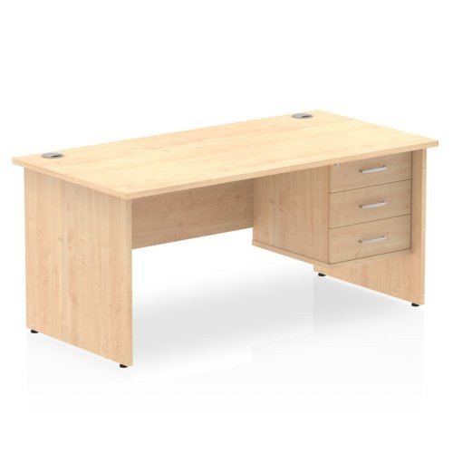 Impulse 1600 Rectangle Panel End Leg Desk MAPLE 1 x 3 Drawer Fixed Ped