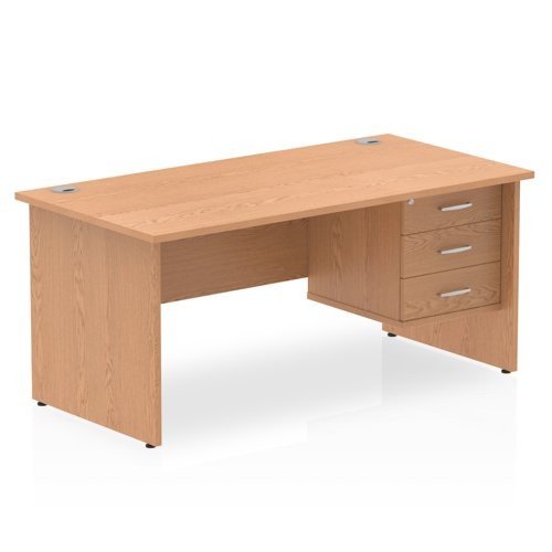Impulse 1600 Rectangle Panel End Leg Desk OAK 1 x 3 Drawer Fixed Ped