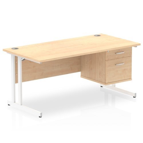 Impulse 1600 Rectangle White Cant Leg Desk MAPLE 1 x 2 Drawer Fixed Ped