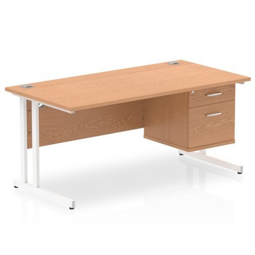 Impulse 1600 Rectangle White Cant Leg Desk OAK 1 x 2 Drawer Fixed Ped
