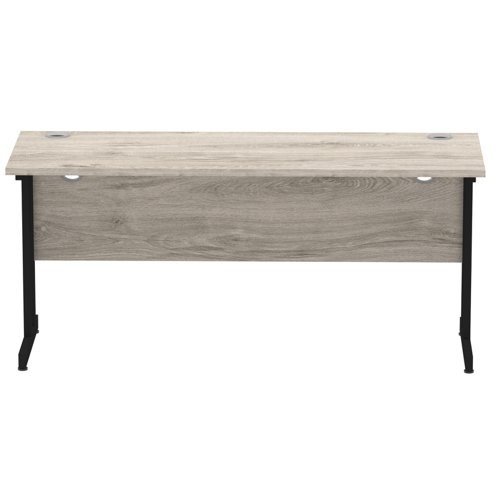 Impulse 1600 x 600mm Straight Office Desk Grey Oak Top Black Cantilever Leg