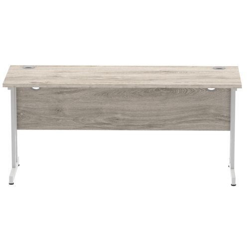 Impulse 1600 x 600mm Straight Office Desk Grey Oak Top Silver Cantilever Leg