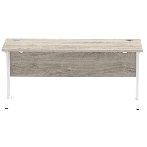 Impulse 1600 x 600mm Straight Office Desk Grey Oak Top White Cantilever Leg
