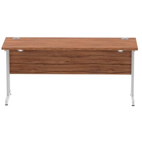 Impulse 1600 x 600mm Straight Office Desk Walnut Top Silver Cantilever Leg