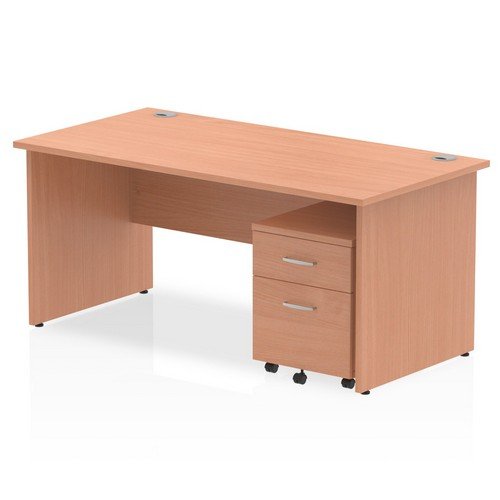 Impulse 1600 x 800mm Straight Office Desk Beech Top Panel End Leg Workstation 2 Draw Mobile