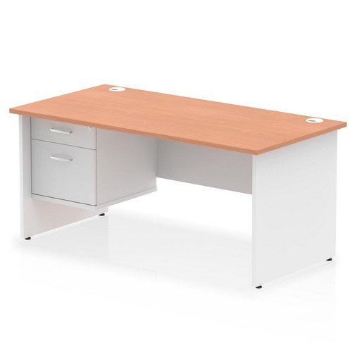 Impulse 1600 x 800mm Straight Office Desk Beech Top White Panel End Leg with 1 x 2 Draw Fixed