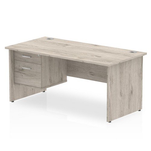 Impulse 1600 x 800mm Straight Office Desk Grey Oak Top Panel End Leg Workstation 1 x 2 Draw Fixed