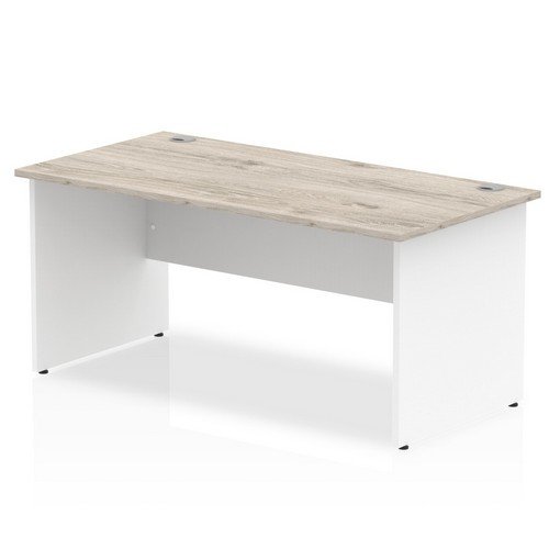 Impulse 1600 x 800mm Straight Office Desk Grey Oak Top White Panel End Leg
