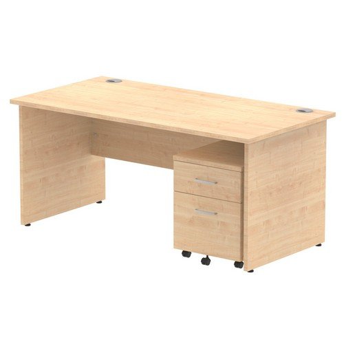 Impulse 1600 x 800mm Straight Office Desk Maple Top Panel End Leg Workstation 2 Draw Mobile