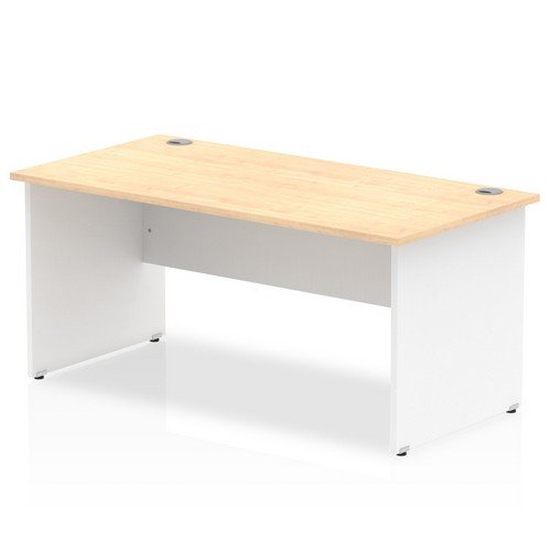 Impulse 1600 x 800mm Straight Office Desk Maple Top White Panel End Leg